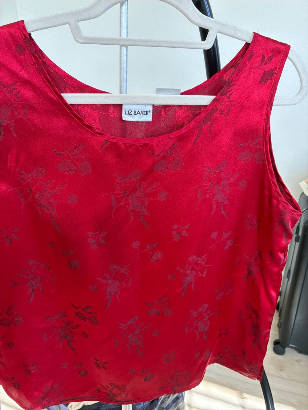 Liz Baker Vibrant Red Floral Satin Shell